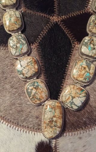 VTG HVY LG OOAK CHRIS TOM NAVAJO STERLING BOULDER TURQUOISE NECKLACE & EARRINGS 3