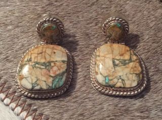 VTG HVY LG OOAK CHRIS TOM NAVAJO STERLING BOULDER TURQUOISE NECKLACE & EARRINGS 9