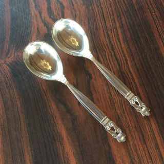 Acorn Konge Georg Jensen Denmark Sterling Silver 2 Soup Bouillon Spoons Oval Bwl