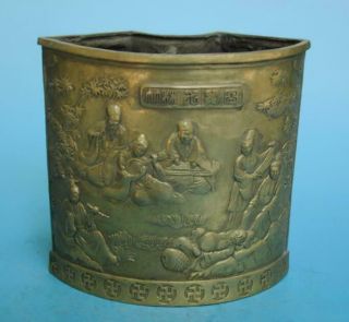 Chinese Old Pure Copper The Seven Sages Of The Bamboo Forest Brush Pot E01