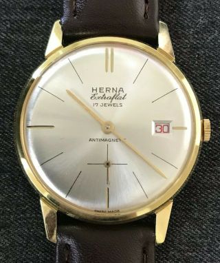 Old Stock Herna Extra Flat Vintage Watch Slim Case Nos