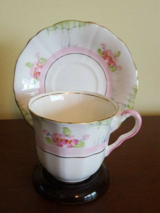 Vintage Adderley England Teacup & Saucer Pink Floral Blossoms Dogwood 4883