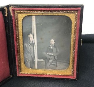 Antique 1/6 Plate Father & Son Daguerreotype Unique Abstract Early Orig Case
