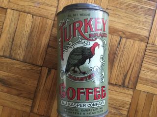 Rare Antique Tin Can Turkey Brand Coffee 3lb W/lid Kasper 