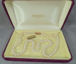 Vintage 22 " Authentic Mikimoto 7 X 6 1/2 Akoya Pearl Necklace 18k Yg Gold Clasp