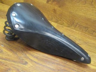 Nos Vintage Brooks Champion Flyer Black Leather Rivited Spring Suspension Saddle