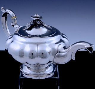 Lovely Antique Early Dutch Solid Silver Melon Form Flower Figural Finial Teapot