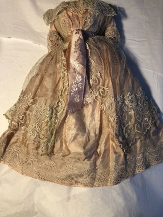Fabulous Antique 1800’s 2pc Silk & Lace Lady Doll Fashion 12