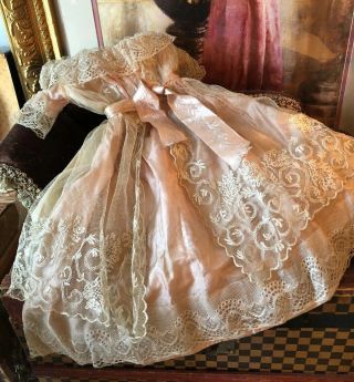 Fabulous Antique 1800’s 2pc Silk & Lace Lady Doll Fashion