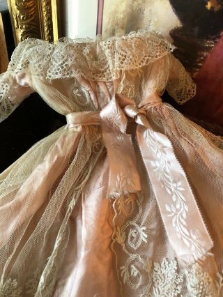 Fabulous Antique 1800’s 2pc Silk & Lace Lady Doll Fashion 2