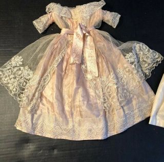 Fabulous Antique 1800’s 2pc Silk & Lace Lady Doll Fashion 5