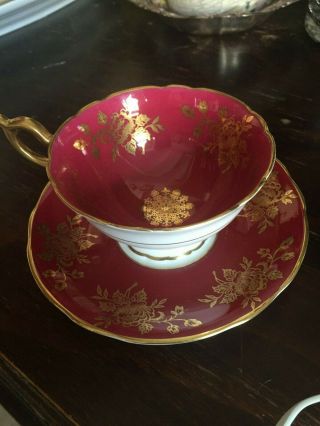 Foley Dark Pink Gold Fluted Footed 1850 Signed Numbered Cup Saucer