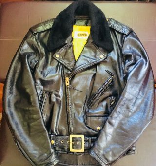 Bates Highwayman Vintage Leather Motorcycle Jacket 42