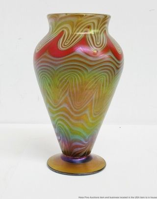 Vintage Quezal Iridescent Art Glass Pulled Feather Vase Aurene Antique 4
