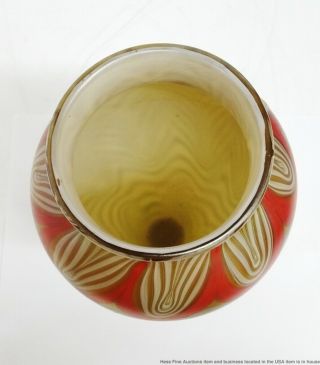 Vintage Quezal Iridescent Art Glass Pulled Feather Vase Aurene Antique 5