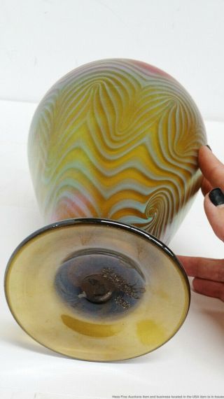Vintage Quezal Iridescent Art Glass Pulled Feather Vase Aurene Antique 6