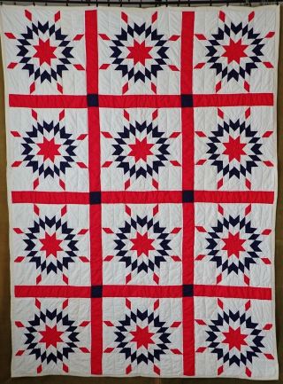 STAR SPANGLED Patriotic Vintage Red White & Blue Star QUILT 6