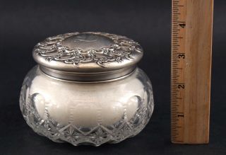 Antique Tiffany Sterling Silver & Cut Glass Powder Dresser Jar Victorian Period