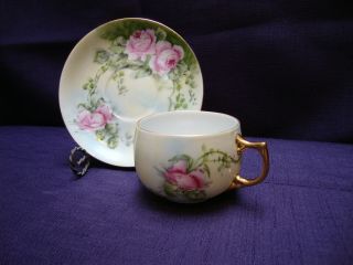 Vintage Tea Cup And Saucer Hand Painted By L.  Goede (65)