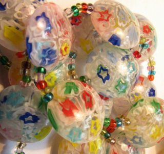 Vintage Venetian Matched Millefiori Moretti Star Cane Lace Glass Beads Necklace