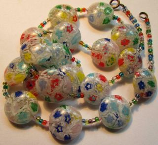 Vintage Venetian Matched Millefiori Moretti Star Cane Lace Glass Beads Necklace 2
