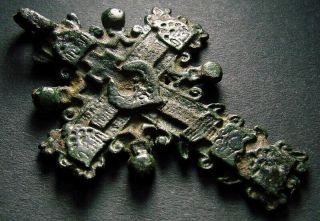 Ancient Bronze Cross Rare.  Religious Artifact 17 - 18 Century.  54 Mm.  (f.  127)