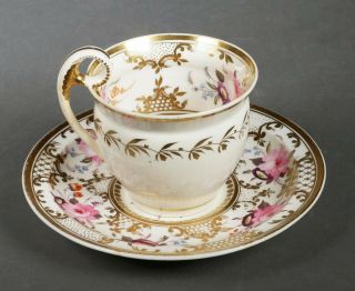 Vintage Hand Painted Cup & Saucer With Gold Paint & Pink Floral Design