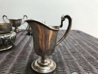 Antique Assortment Sterling Silver 2 Open Sugars,  Cup,  Creamer And Vanity Box 2