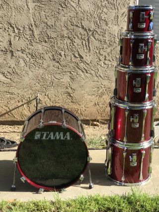 RARE Vintage Tama Granstar 6pc Drum Set kit Hawaiian Red MIJ 2