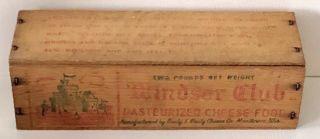 Antique Vintage Wood Wooden Windsor Club Advertising Cheese Box Crate 2lb W/lid