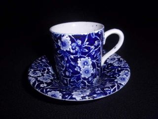 Vintage Blue Calico Demitasse Cup And Saucer Set Made In England