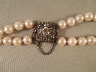 Antique Diamond Catch On Cultured Pearl Double Strand Necklace