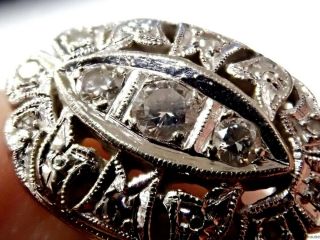 Art Deco Vintage 14k White Gold Fine 0.  30tcw Diamond Fancy Carved Ladies Ring 2