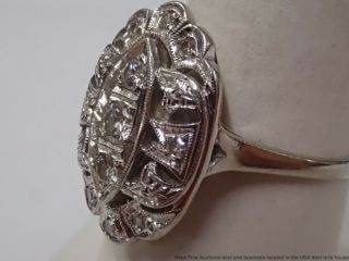 Art Deco Vintage 14k White Gold Fine 0.  30tcw Diamond Fancy Carved Ladies Ring 3