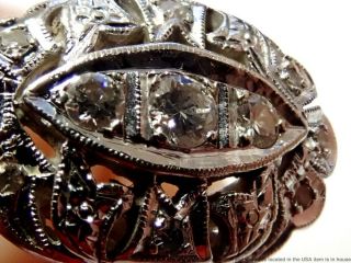 Art Deco Vintage 14k White Gold Fine 0.  30tcw Diamond Fancy Carved Ladies Ring 5