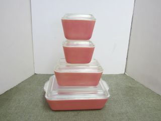Vintage Pink Pyrex Refrigerator Dishes With Double Rib Lids Set