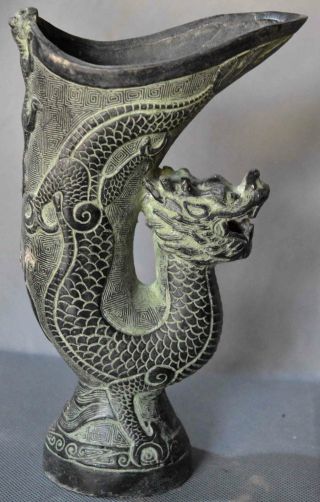 China Exorcism Collectable Handwork Old Bronze Carve Dragon Totem Tibet Wine Cup
