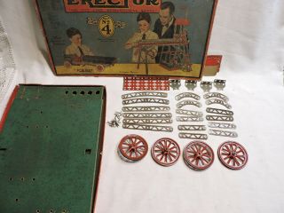 1920s Ac Gilbert Erector Set No.  4 Parts - Girders,  4 Red Wheels Right Angles