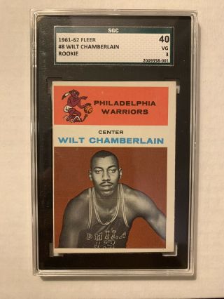 1961 - 62 Fleer Basketball Wilt Chamberlain Rookie Rc 8 Sgc 3 Vg 40 Warriors Rare