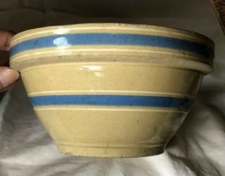 Antique Small Oven Ware Mixing Bowl - Blue / White Stripe - U.  S.  A.  Watt? Mccoy?