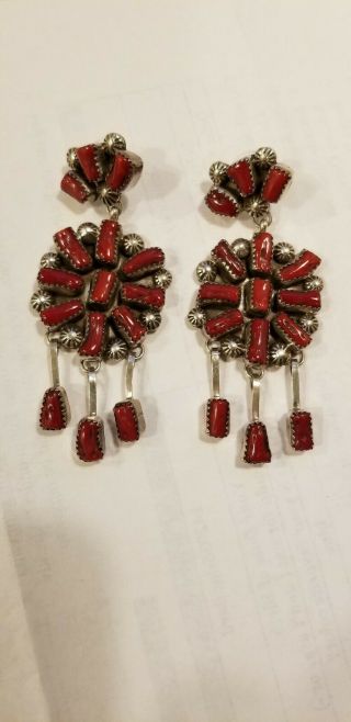 Striking Vintage Navajo Coral Sterling Silver Native American Earrings