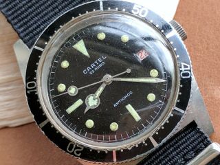 Vintage Cartel Divers Watch W/red Date,  Countdown Bezel,  All Ss Case For Repair