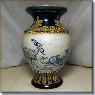 Antique Doulton Lambeth Goats Vase By Renown Artist Hannah Barlow 1885