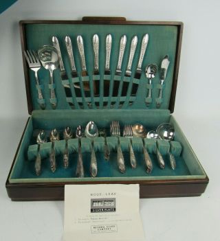 91 Pc Rose And Leaf National Silver Co Silverplate Flatware Set Case