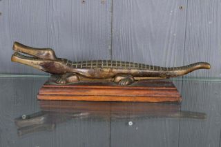 Antique Vintage Large Bronze Brass Alligator Crocodile Statue Figure Nutcracker