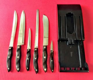 Vtg Cutco 6 Pc Knife Set 1020 21 22 23 24 25 Brown Handles & Wall Rack