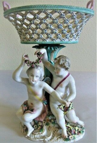Pair Antique Meissen Porcelain Figural Pedestal Baskets for Restoration. 2
