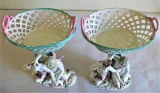 Pair Antique Meissen Porcelain Figural Pedestal Baskets for Restoration. 6