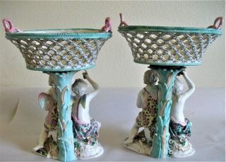 Pair Antique Meissen Porcelain Figural Pedestal Baskets for Restoration. 9