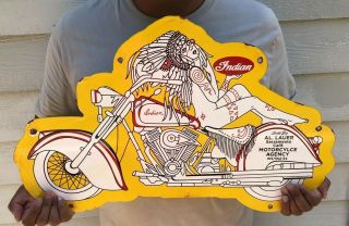 Vintage Double - Sided Indian Motorcycles Porcelain Advertising Sign